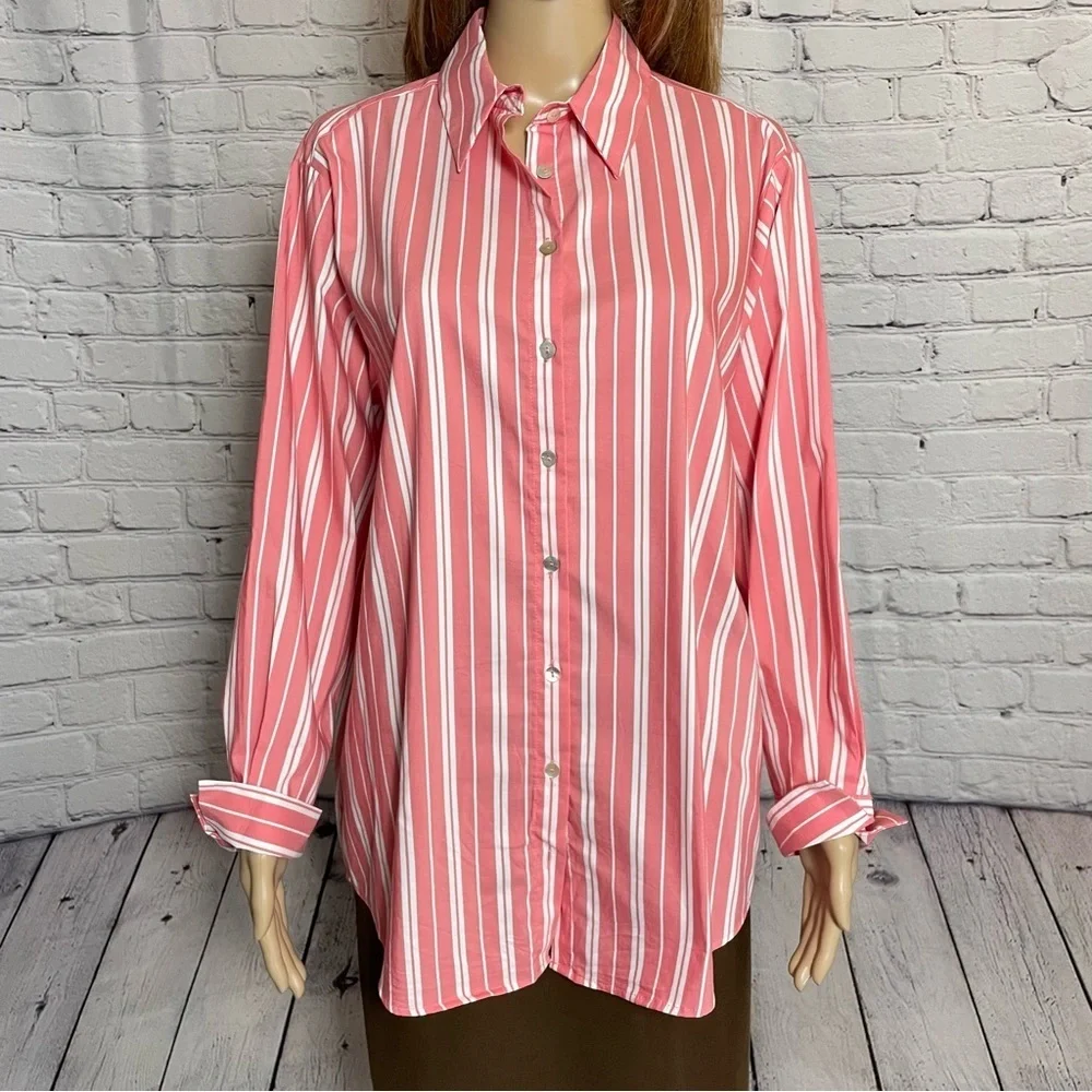 NWT New Zara Red White Striped Cotton Blend Shirt Size S